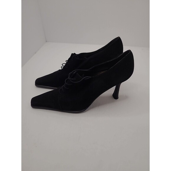 Stuart Weitzman Shoes Womens Size 7M Black Suede Leather Lace Up Oxford Heels - Picture 5 of 9